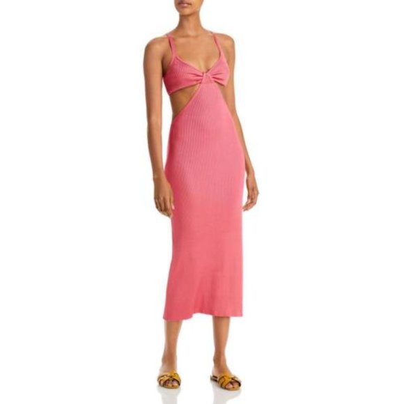 Cult Gaia Women's Pink Serita Knit Midi Cut-Out Midi Dress Size Large, New - Picture 2 of 5